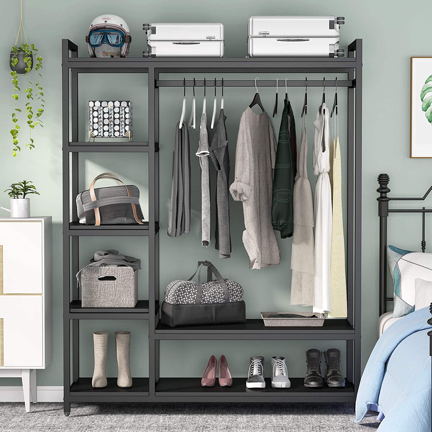 Closet Organizer with 6 Shelves and Hanging Bar